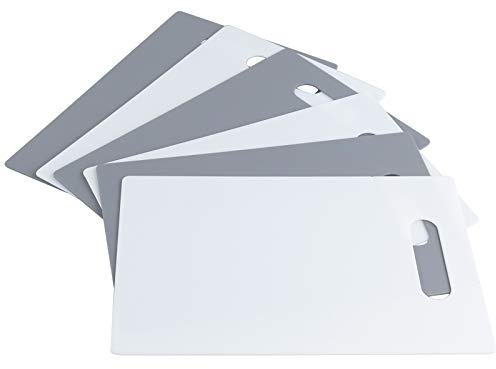 Dynko 6-Pack Small Chopping Board Mats, Plastic Kitchen Cutting Boards | White & Grey, Small Plastic Chopping Boards for Kitchen, Outdoor Travelling, Camping