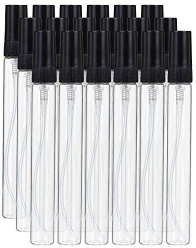 BENECREAT 25 Pack 10ml Mini Bouteille de pulvérisation de Brume Fine Bouteilles de pulvérisation en Verre Transparent avec Couvercle de Pompe Noir pour Parfum, Liquide de Toilette