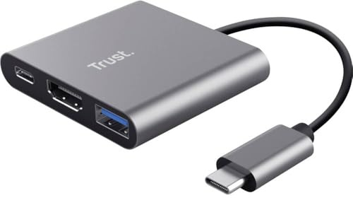 Trust Dalyx 3-in-1 Adattatore USB-C multiporta 3-in-1, Porta HDMI per collegare un monitor o la TV, HDR e HDMI 1.4 (4K 30Hz), Porta USB-C PD per ricaricare il laptop, PC/Laptop/Macbook/Chromebook