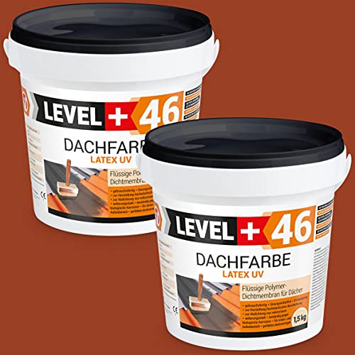 LEVEL PLUS Dachfarbe 3 kg Sockelfarbe Dachlack Dachsanierung flexibler Polymermembran hochdeckend wetterbeständig Ziegelrot RM46