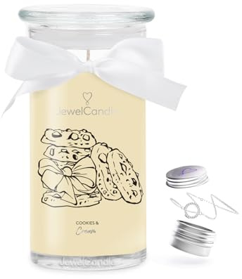 JuwelKerze Cookies & Cream Armband Silber - Schmuckkerze 80 Std - große Duftkerze mit Orientalischem Duft - beige Kerze mit Schmuck Überraschung - Geschenke für Frauen, Geburtstag