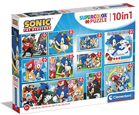 Clementoni Supercolor Sonic 10 Immagini Diverse (3 18, 30, 2 48 e 1 60 Pezzi), Puzzle Bambini 4 Anni, Made In Italy, Multicolore, 80508, Esclusivo Amazon