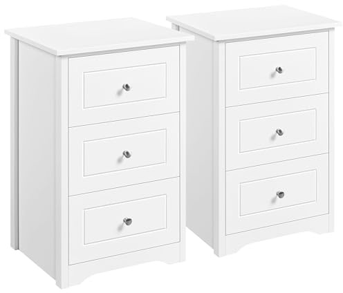 Yaheetech 2er Set Nachttisch mit 3 Schubladen Nachtschrank aus Holz Nachtkonsole Nachtkommode für Schlafzimmer Wohnzimmer Beistelltisch für Boxspringbett weiß