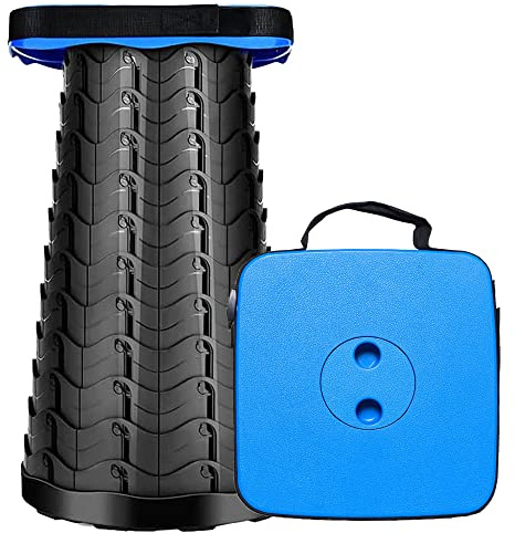 MKBK Telescopic Stool Folding Seat Camping Stool, Collapsible Stool Pop up stool for Fishing, Camping, Portable seat Load Capacity 485 LB (Blue)