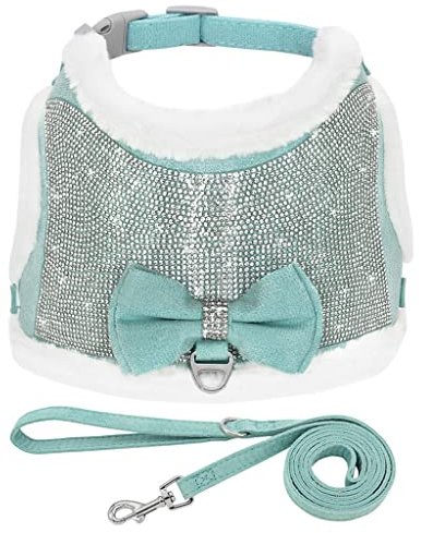 YANYUESHOP Strass-Geschirr für kleine Hunde und Katzen, weich, warm, Hundegeschirr, Weste, Leine, Set mit Fliege, Winter-Haustierkleidung für Chihuahua