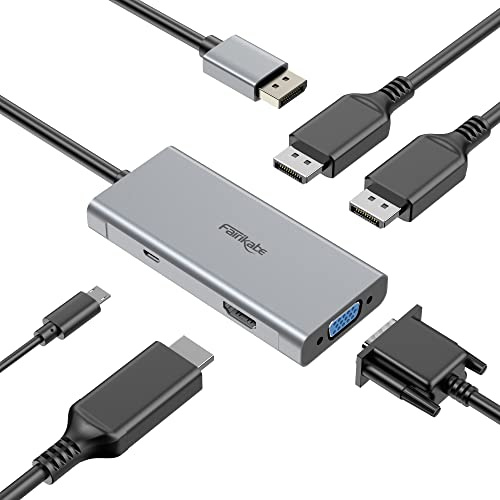 DisplayPort auf HDMI 4K 60Hz, Displayport-Splitter auf Dual DisplayPort HDMI VGA Adapter 4-in-1, Dp auf HDMI Display MST Hub für DP 1.2 Geräte