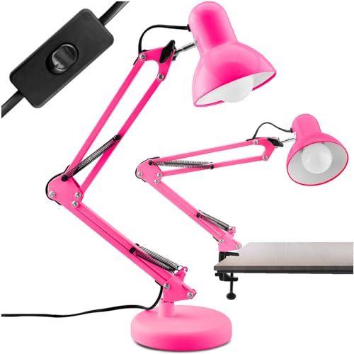 Lumiled Schreibtischlampe klassisch Leselampe Rosa Tischleuchte Tischlampe Verstellbarer Arm Arbeitsleuchte Nachttischlampe mit E27 Fassung Retro aus Metall Kinderzimmer Arbeitszimmer mit Klemme