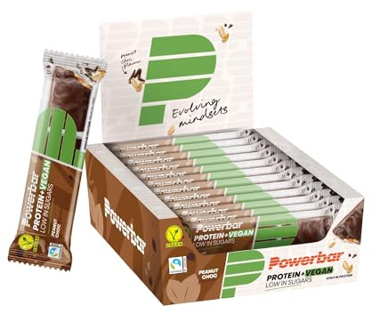 Powerbar - Protein Plus - Low Sugar - Vegan Peanut Choc - 12x42g - High Protein Low Sugar Riegel - veganer Proteinriegel