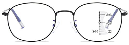 MAGIMODAC Herren Damen Multifokale Lesebrille Metall Lesehilfe Sehhilfe Blaulichtfilter UV400 Anti Blaues Licht Blockieren Computer Bifokale Brillen Lesebrillen(Schwarz 1.5)