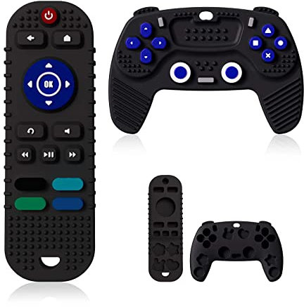 Bambebe Beißring, 2PCS Weicher Zahnungshilfe, Fernbedienung Beissring, Silikon Zahnen Spielzeug für 0-12 Monate, Montessori Baby Spielzeug 6 Monate