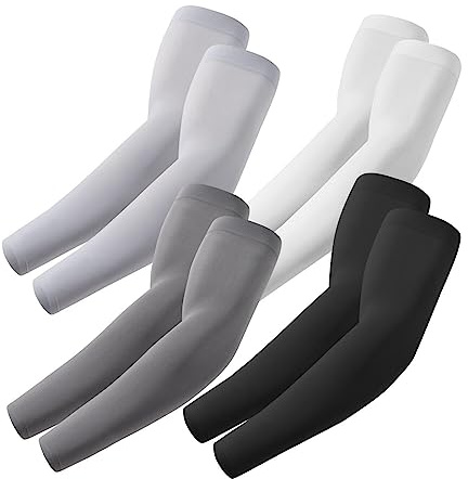 ROXUN 4 Pairs Arm Sleeves, Cooling UV Sun Protection Sports Compression for Men/Women Black+Dark Gray+Light Gray+White