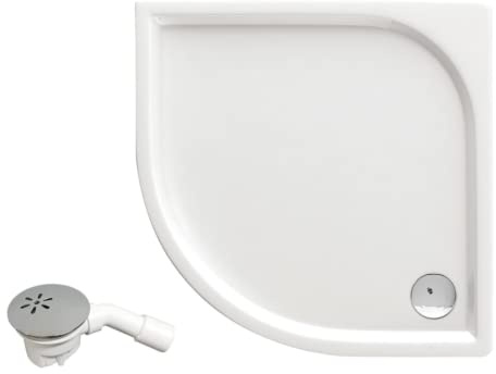 VBChome Duschwanne 90 x 90 x 5 cm Weiß Duschtasse Viertelkreis Flach Duschwanne aus Sanitäracryl Ablaufgarnitur Tempoplex fi90 BAD SET Abdeckplatte Viertelkreis 90x90 cm mit Siphon