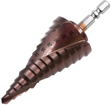 NITVIA 1 STÜCK 6-35 mm Titanbeschichtete Spiralnut Co M35 Stufenbohrer mit Kobalt 13 Stufen 6,35 mm Pagodenbohrer mit Sechskantschaft