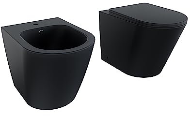 Sanitari in ceramica filomuro nero opaco vaso rimless bidet sedile soft-close chiusura rallentata mod. Vienna