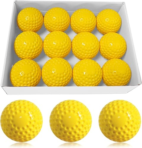 Forcebucket 12 Pack Yellow 9-Inch Dimpled Baseballs, Pitching Machine Baseballs for Hand-Eye Coordination, Hitting and Fielding Practice