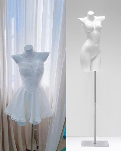 Schaufensterpuppe Weiße Schaufensterpuppe, Puppenpuppe, Weiblich, Realistische Schaufensterpuppe mit Geringem Gewicht, Kurviger Mannequin-Torso-Körper in Halber Größe für Kleidung ( Color : With Stand