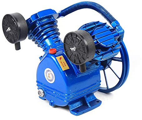 Druckluft Kompressor 2200W V-Form 2 Zylinder Pumpenkopf Druckluft Verdichter 18 V, max. 8 bar 21 l/min, Geschwindigkeit 1050rpm, mit Düse, Blau
