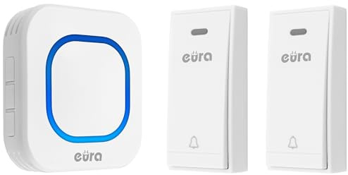 Eura Batterielose Funk-Türklingel FOLK WDP-80H2 von Eura-Tech, Außenbereich Wasserdicht Kabellose Klingel 100m Reichweite 58 Klingeltöne 4 Lautstärkestufen, zwei Sender