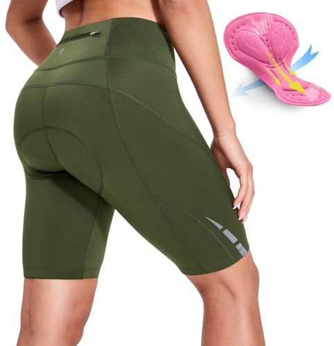 Nepest Gepolsterte Damen-Fahrradhose, 4D-Polsterung, Radhose mit Reißverschlusstasche, Reiten, Fahrrad, Rennrad, Unterwäsche, A-armee Grün, Mittel