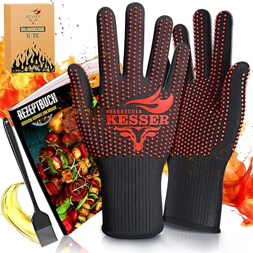 KESSER® Guanti da barbecue resistenti al calore fino a 500° | Guanti da forno traspiranti e con manico antiscivolo | Guanti in tessuto aramidico | Guanti da camino lavabili in lavatrice
