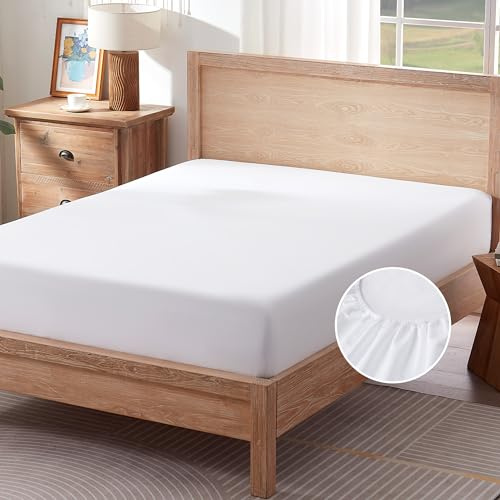 Sonive Fitted Sheet Single Bed,Soft Brushed Polyester,Deep Pocket 10 inch (30 cm),Hotel Quality, for Children,white,90x190cm