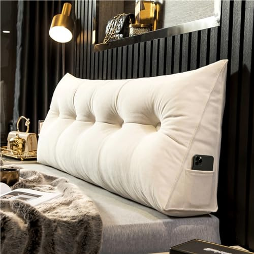 Cojín De Cabecero Lectura De Chenilla, Almohadón De Apoyo Relleno De Algodón Perla Almohada Triangular Para Cabecera Cojín de Pared, Almohada Respaldo de Cintura para Cama Sofá(150x20x50cm,White)