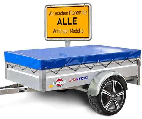 Hochwertige Stema Anhängerplane 216 x 134 x 6 cm - Nach Maß - Königsblau Hochglanz - Flachplane PKW-Anhänger - Wasserdichte Abdeckung Aus PVC Gewebeplane Mit Zubehör