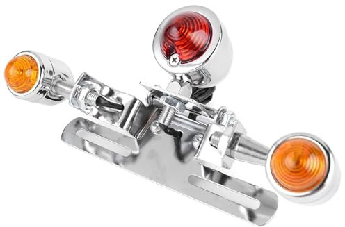 Motorrad Kennzeichenhalter Universal Chrom Schwarz Motorrad Kennzeichen Halter Rücklicht Blinker Für Chopper Für Bobber Für Scrambler Einstellbare Kennzeichenhalter(Chrome)