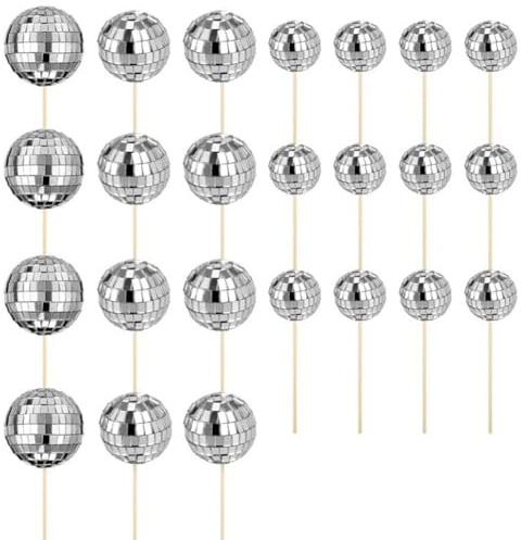beiyaiey 24Pcs Disco Ball Cupcake Toppers Happy Birthday Cake Topper Disco Ball Cake Picks Theme Cake Decor for Disco Theme Easy to Use