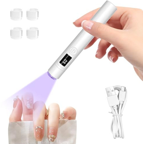 VMUTGA UV Lampe für Gelnägel, Tragbare Mini UV Nagellampe mit 4 Silikonkopf, Wiederaufladbar, 2 Zeitmessungsmodi, für Gel Nagellack, zum schnelles Aushärten von Nagelkleber Nail Tips