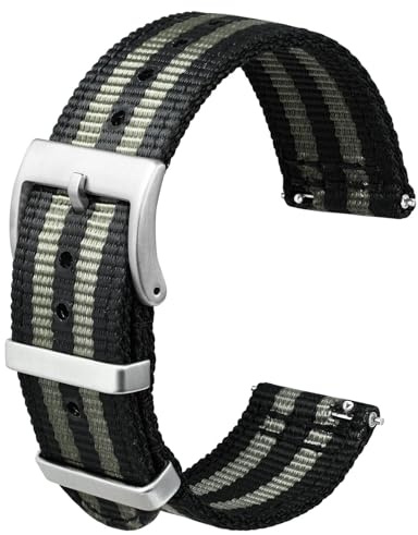 Anbeer Tvådelad snabbfrigörande klockarmband i nylon med metallögla, 18 mm 19 mm 20 mm 22 mm 24 mm dubbelskiktad vävd nylon med snäva sömmar, utbytbart klockarmband med borstat rostfritt spänne, 20mm