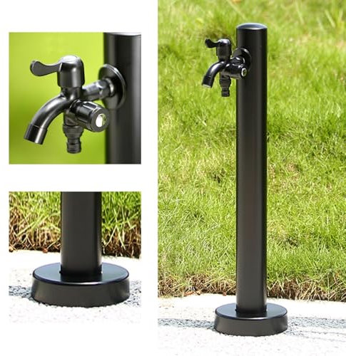 Fontana da Giardino Esterno con Rubinetto a Doppia Uscita, Colonna d'acqua Verticale Antigelo for Esterni In Acciaio Inossidabile(60cm/24in)