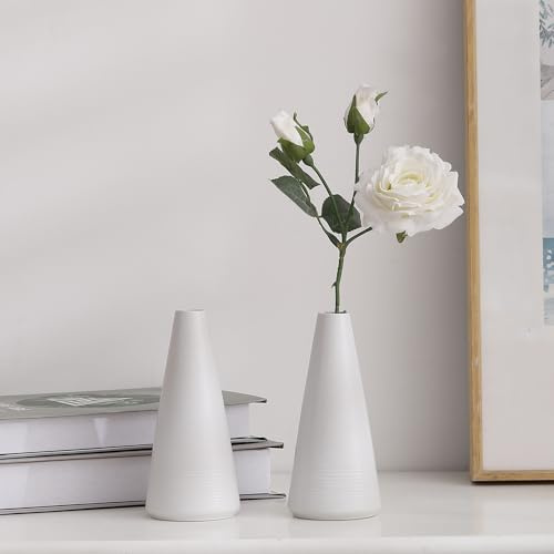 Glosoni 2-piece white matte ceramic vase set, farmhouse decoration, decorative vase, suitable for kitchen, bedroom, office, living room, bathroom, and shelf center dining table decoration