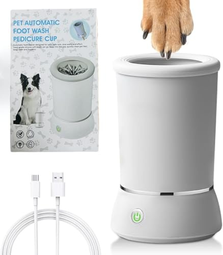 RETZLA Automatic Dog Paw Cleaner and Massager, Electric Paw Washer for Dogs Portable Paw Cleaner Cup, Dog Foot Cleaning Machine USB Rechargeable, Designed for Small to Medium Dogs (White)