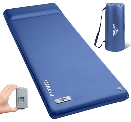 IEEILULU Colchoneta autoinflable eléctrica para camping, colchón de espuma con bomba eléctrica, colchoneta hinchable de 8 cm, resistente al agua, para senderismo, tienda de campaña, exterior (azul)