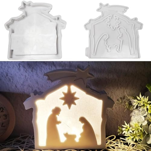ALEFBET Silikonformen Gießformen Ostern, Silikonform Ostern Krippe, Silikon Gießform Ostern, Gipsformen zum Gießen, Epoxidharz Formen zur Herstellung von Ostern Ornamenten（Krippe）