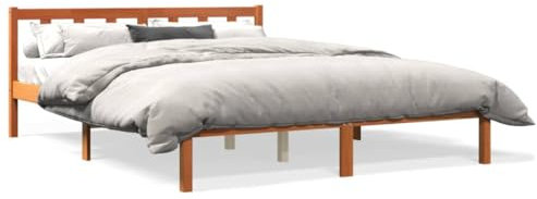 HEFZGDB Massivholzbett ohne Matratze Wachsbraun 160x200 Kiefernholz Ehebett Bettgestell Bed Frame Single Bed für Herberge Wohnbereich Gästezimmer Schlafzimmer