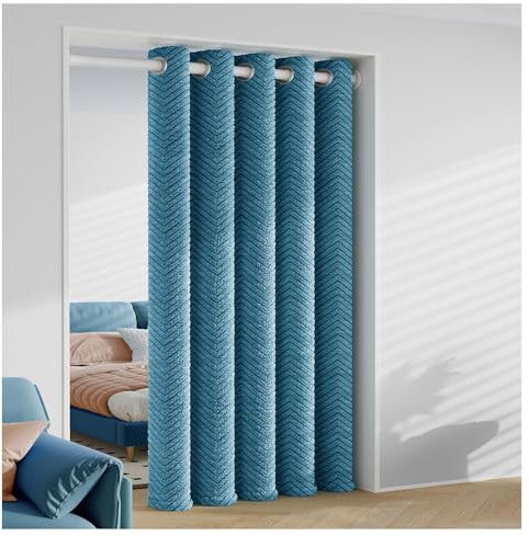 Rideau de Porte Bleu à Isolation Thermique et phonique, 150 x 210 cm (l x H), pour Porte d'entrée, fenêtre, Isolation Thermique, pour l'hiver, pour climatiseur, Chauffage, Chambre/Cuisine