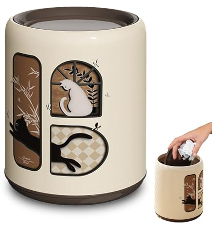 Folemah Vintage Style Desktop Trash Can, Large Capacity Cute Swing Lid Design, Creative Home Office Desktop Trash Bin, Stylish and Tabletop Garbage Can