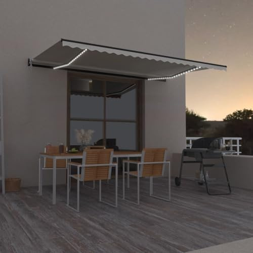 IKAYAA Elektrische Gelenkarmmarkise 500x350 mit LED & Windsensor Automatische Markise Balkonmarkise Terrassenmarkise Klemmmarkise Sonnenschutz-Creme-500 x 350 cm