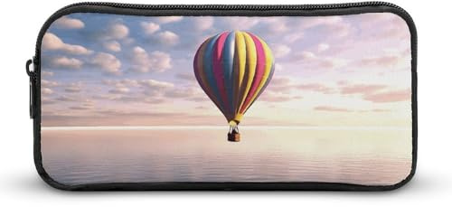 Eekstdbn Hot Air Balloon Over The Sea Pencil Case Office Stationery Organizer Simple Sturdy Zipper Closure Portable Pencil Bag Office Travel Multi-Purpose Bag