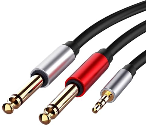 Jack stereo da 3,5 mm su due cavi mono da 6,35 mm, stereo da 3,5 mm a due cavi adattatore mono da 6,35 mm, cavo robusto da 1,5 m, riduce le interferenze del segnale, per DJ Equipment Studio musicista