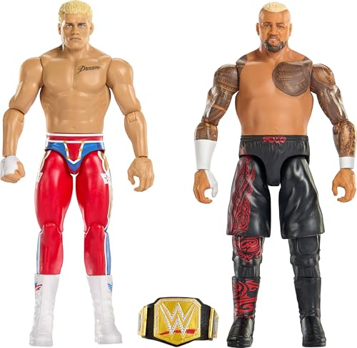 Mattel WWE Main Event Showdown, Cody Rhodes vs. Solo Sikoa | Actionfiguren 2er-Pack Serie #24 Cody Rhodes vs. Solo Sikoa, Sammelset mit Zubehör, 15-cm-Maßstab, JHJ54