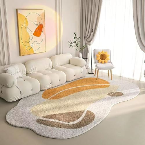 RBQIZVW Teppich Orange Weiß Wohnzimmer,Moderner Kurzflor Teppich Großer Schlafzimmer Bettvorleger Teppiche Waschbar rutschfest Design für Esszimmer Büro Bereich Dekor Teppiche Bunt Größe 60×90 cm