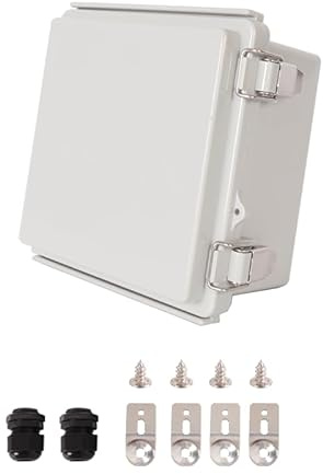 Vangoshell Waterproof Junction Box IP67, ABS Plastic Electrical Enclosure with Hinged Grey Cover, Mounting Plate, Wall Brackets & 2 Cable Glands 150x150x90mm (5.91x5.91x3.54) – Outdoor/Indoor Use