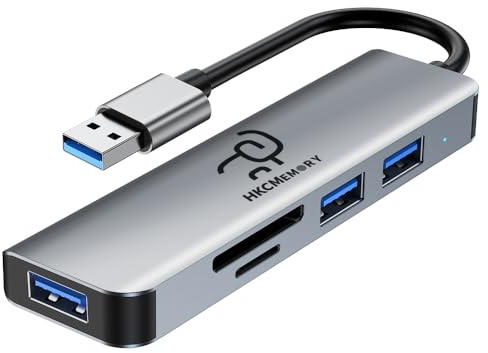 HKCMEMORY USB A Hub 5-in-1 Aluminum Adapter, with USB 3.0, USB 2.0 Ports, SD/TF Card Reader, for A Port Laptop, PC, Desktop,PS4/5, Xbox and More