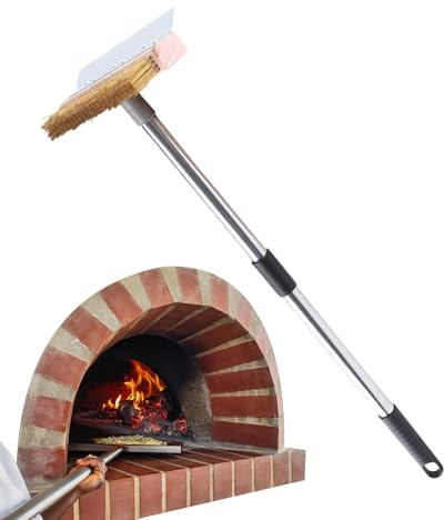 Brosse à four à pizza - outil grattoir à poils longs | Réflexion de nettoyage résistant à la chaleur à haute chaleur avec tête en acier inoxydable, nettoyant pour grilles dures