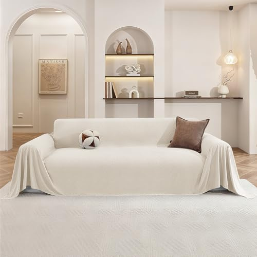 Ystyle Modernes Sommer Sofa Überzug 3 Sitzer, 200x340 cm, Creme | Leichte Sofa Überwurfdecke, Sofaschoner Rutschfest, Weich Bequem Couch Überzug, Waschbar Couch Decken Überwurf, Sofabezug
