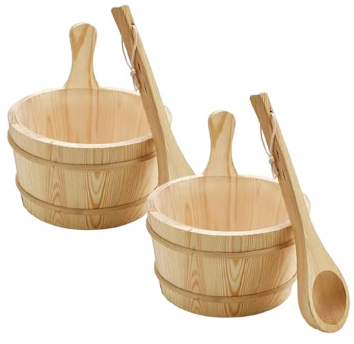 2PCS Sauna Eimer Mit Kelle, 4L*2 Sauna Eimer Holz Set, Saunaeimer Mit Innenauskleidung, Saunakübel Mit PP-Auskleidung Zum Schutz Vor Wasserschäden, Geeignet Für Dampfbäder In Familienhotels