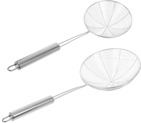 GLEAVI 2 pezzi Schiumarola in Acciaio con Manico Ergonomico Antiscottatura Colino Rete Fine per Friggere Bollire e Preparare Alimenti in Cucina